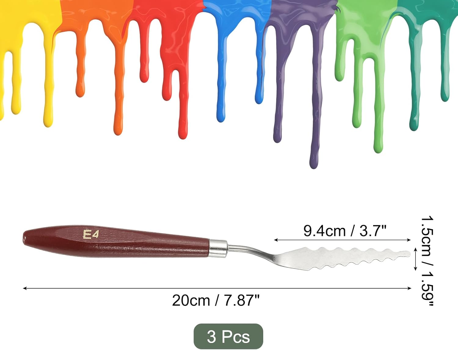 YOKIVE 3 Pcs Stainless Steel Palette Knife, No.4 Professional Art Spatula Oil Painting Accessories Color Mixing Scraper with Wood Handle, Great for Canvas Acrylic (Red Brown, 7.87-Inch)