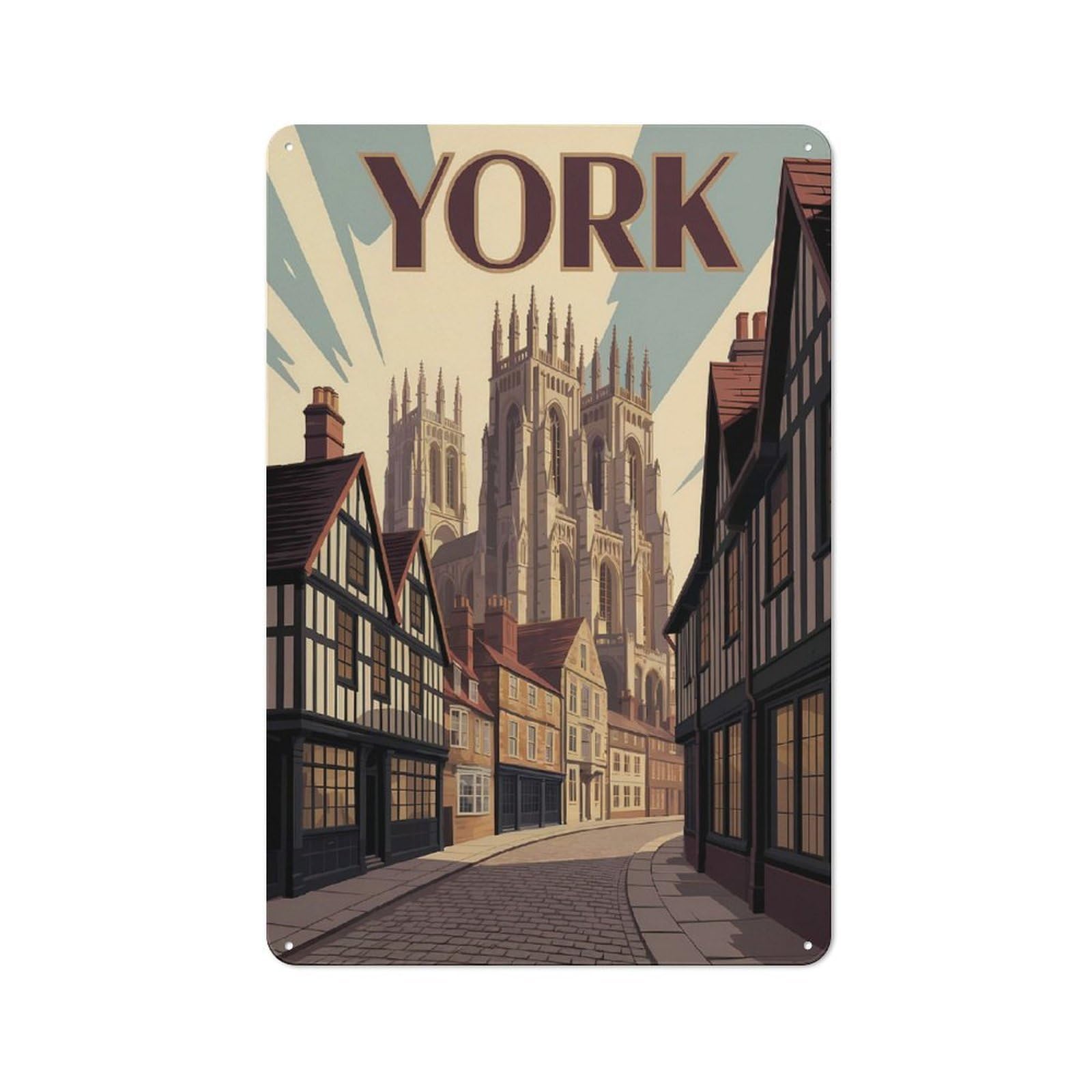 Junmoney Style-1 York Travel Rustic Metal Wall Sign 30X20cm For Workshop Wall, Suited To Makers And Diy Enthusiasts