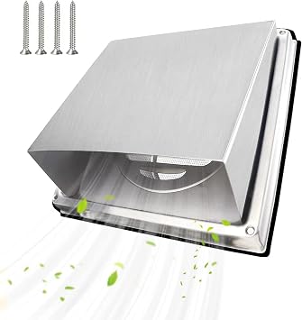 Extractor Fan Vent Cover 100mm Cowled External Square Air Vent Cover Louvred Stainless Steel Wall Vent Grille with Anti-Insect Mesh for Bathroom/Kitchen Ducting Vent Cover