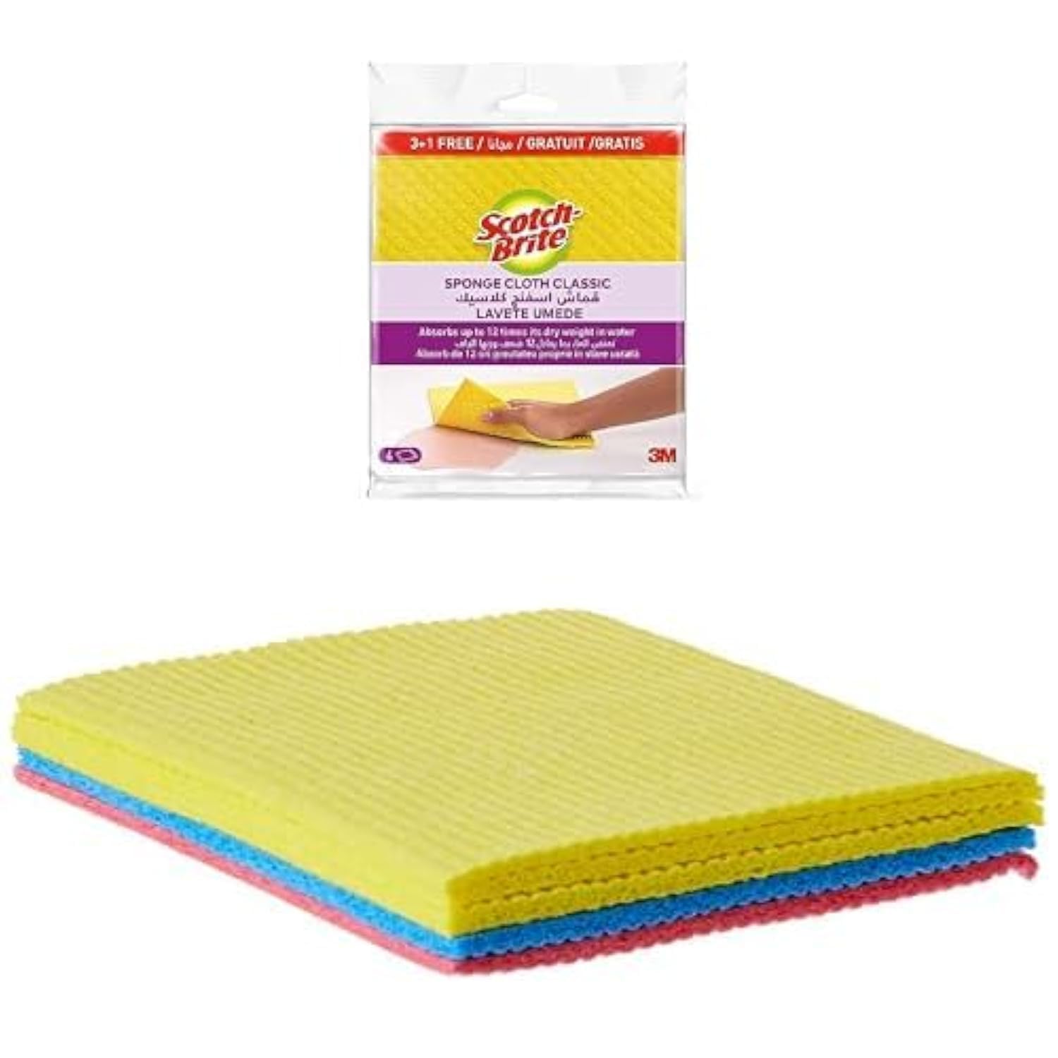 Scotch-BriteSponge Cloth Wipe CLASSIC, 4 units (3+1 Free)/pack + Vileda Sponge Cloth 5's