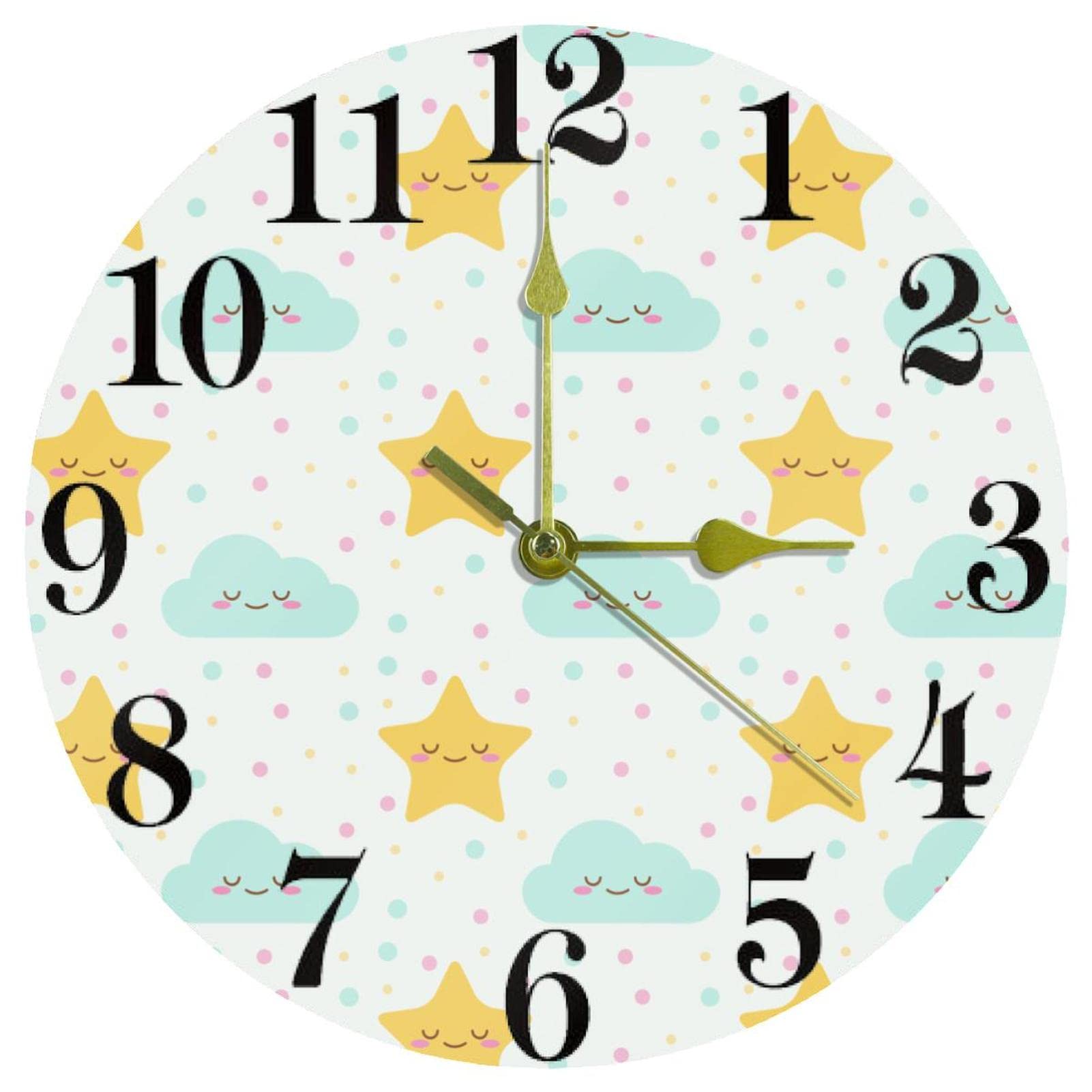 Horloge murale sans tic-tac Baby Stars ronde à quartz pour un calme absolu