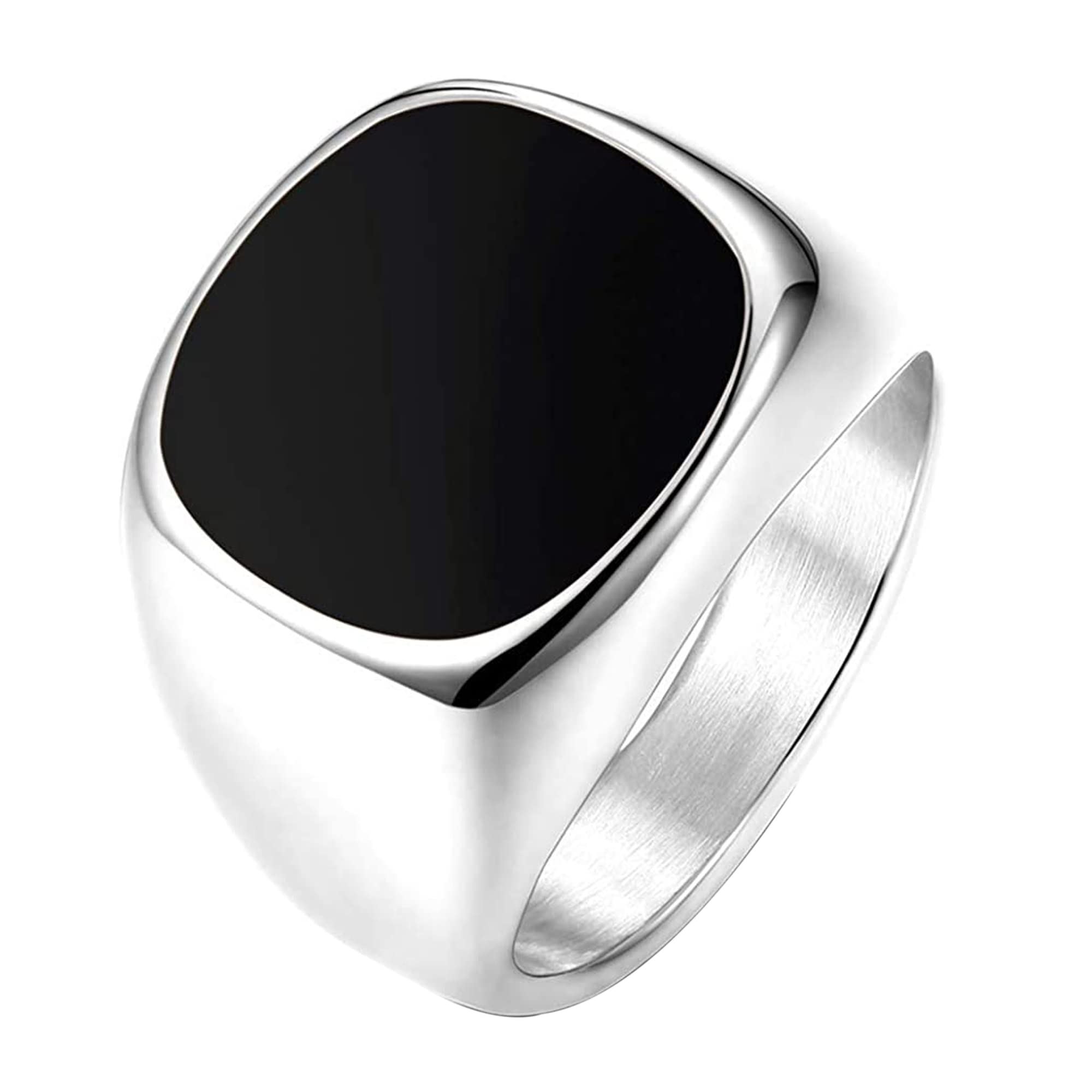 DiamdaySignet Rings for Men Stainless Steel Thumb Ring Biker Rings Solid Polished Black Agate Celtic Vintage Pinky Rings for Men Women