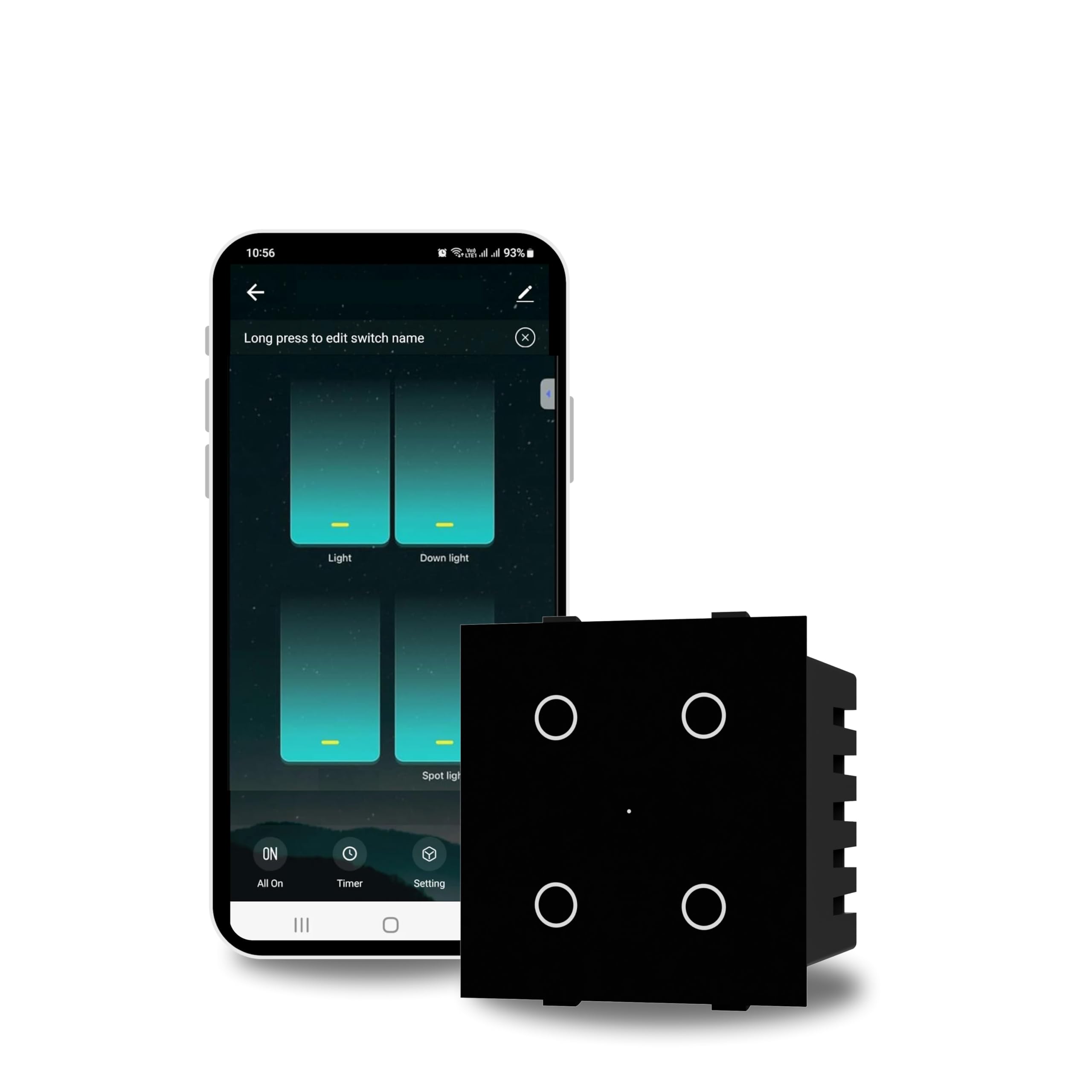 AZIOT Smart Wi-Fi Modular 4 Gang Premium Touch Switch (6 Amps Each) - GLASS (Not Acrylic): Elevate Your Home with Effortless Control (Fits in Anchor Roma Classic and Similar Plates) Home Automation