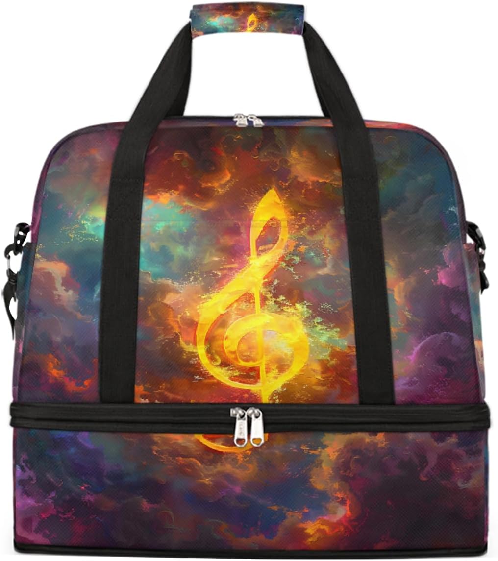 Music Retro Color Posters Large Weekender Bag with Shoe Compartment Travel Duffel Bags for Women Carry On Hospital Overnight Bag Foldable Personal Item Travel Bags Tote Gym Sports Airplanes