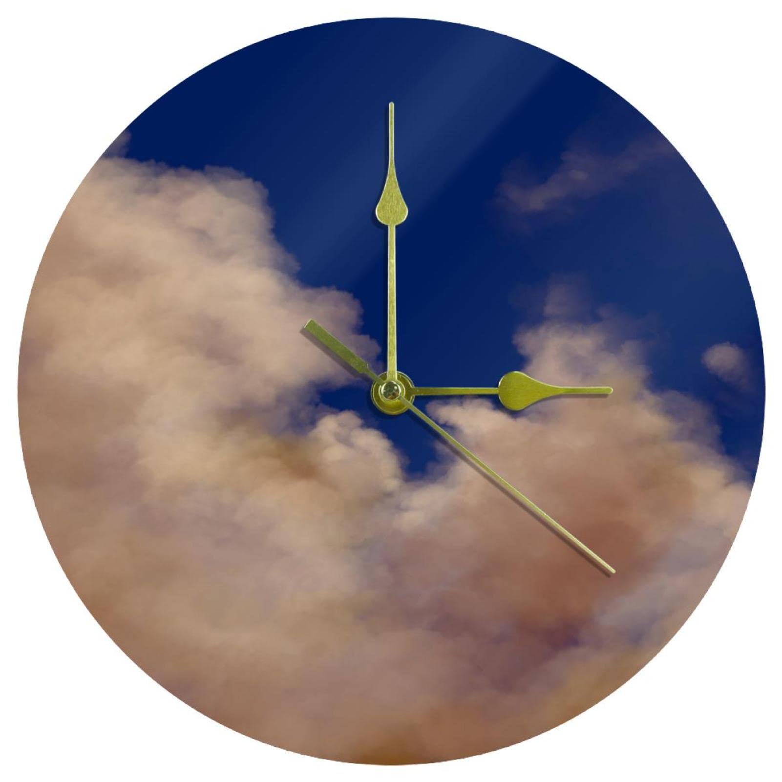 Horloge murale silencieuse sans tic-tac en acrylique ronde 24 cm nuages bleu et blanc