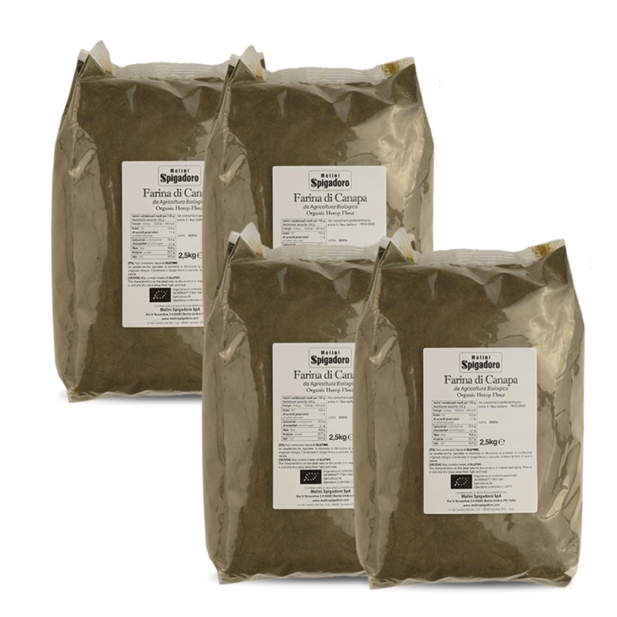 Molini Spigadoro Farina di Canapa Biologica (4 pezzi x 2,5kg) certificata ICEA, può essere aggiunta agli impasti per pane, pizza, biscotti e dolci
