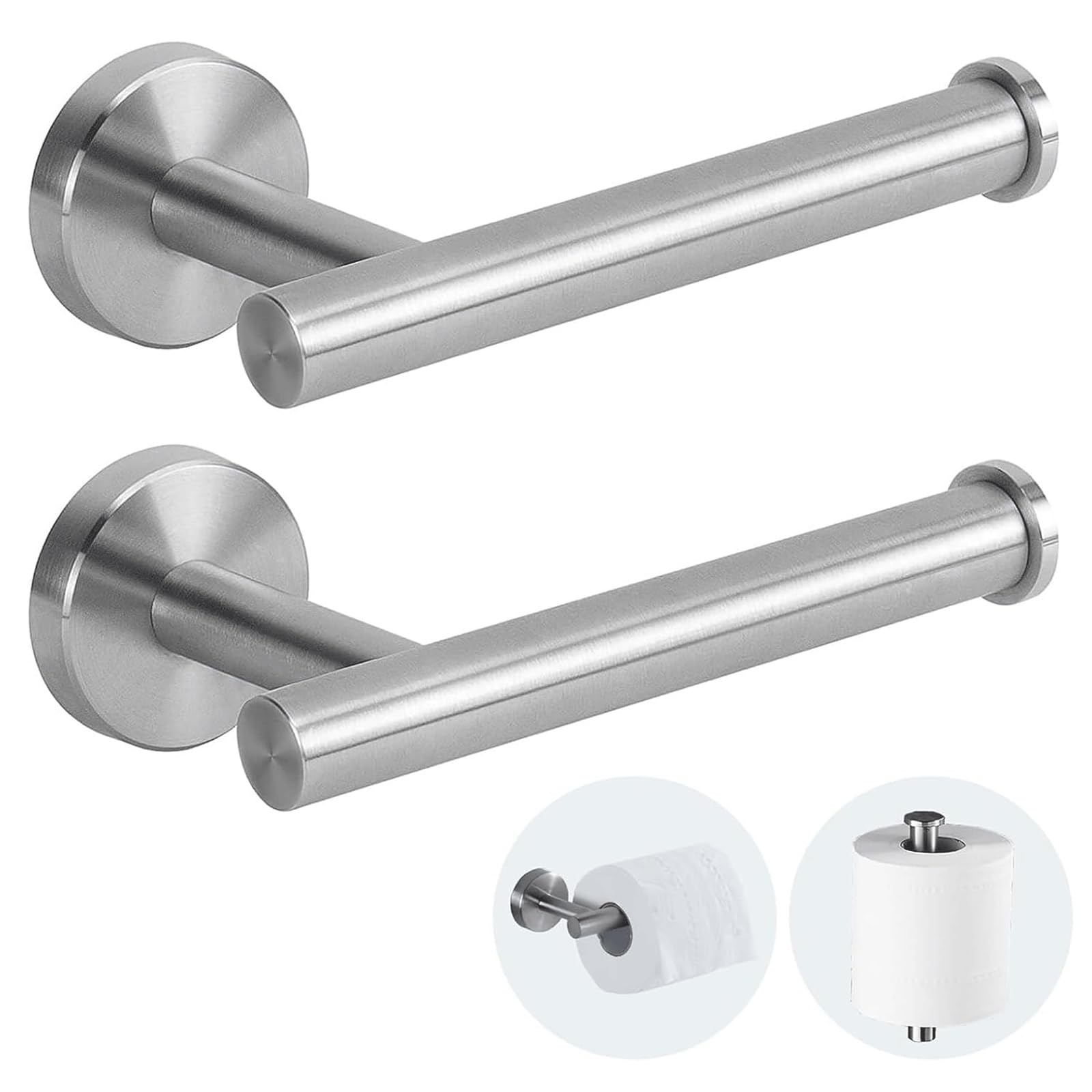 Toilet Paper Holder，Wall Mounted Toilet Paper Holder，304 Stainless Steel Toilet Paper Roll Holder for Bathroom, Kitchen, Washroom - Brushed Nickel(Silver,2PCS)