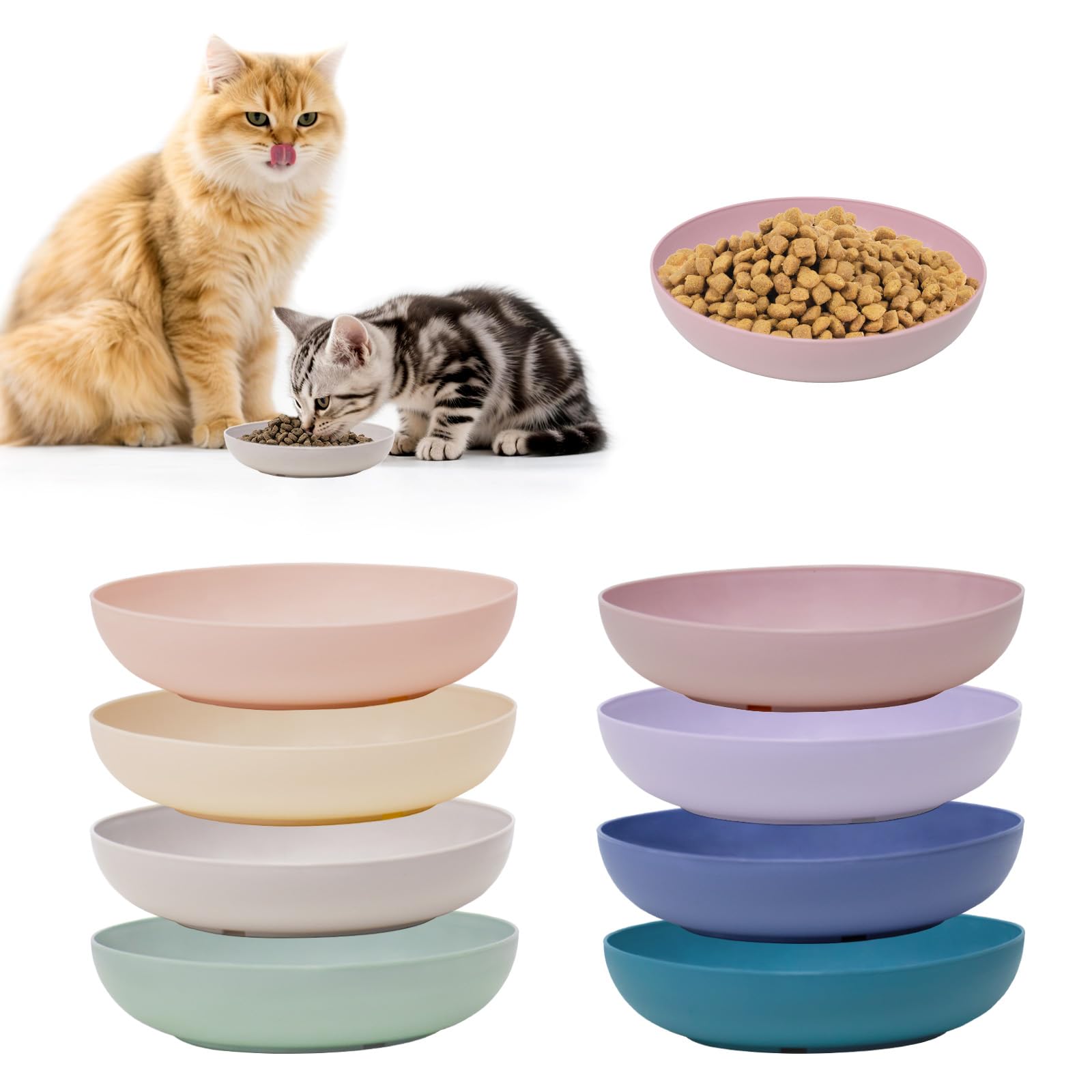 HSIGIO 8 Pack Cat Bowls Whisker Friendly, Cats Food and Water Bowl, Durable Wide Wheat Straw Pet Feeding Dishes Plate for Indoor Outdoor Cats