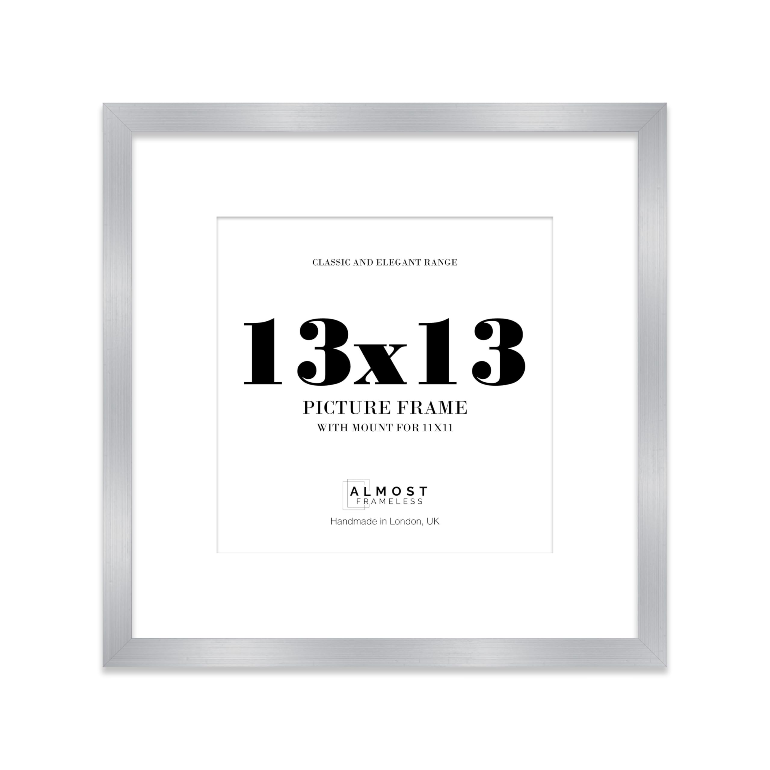 13x13 Silver Picture Frame with Mount for 11x11 Photos, Prints - Modern Square Wall Frame, 1 Pack