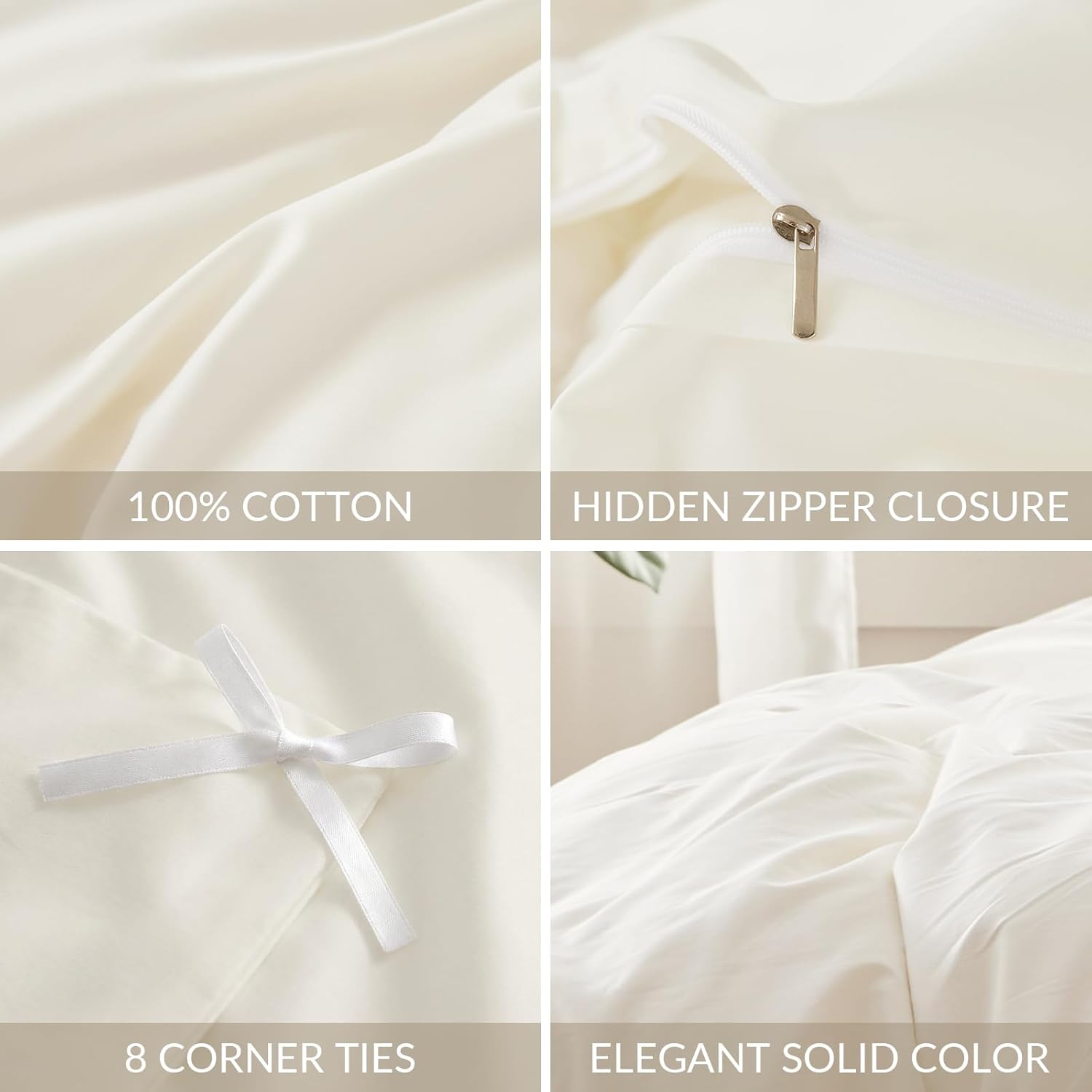 Duvet Cover Full,100% Egyptian Cotton 1600 Thread Count, Soft, Breathable, Skin-Friendly, Moisture-Wicking Bedding Set with Zipper Closure & Corner Ties(Cream White, 80x90 inches) - Image 7