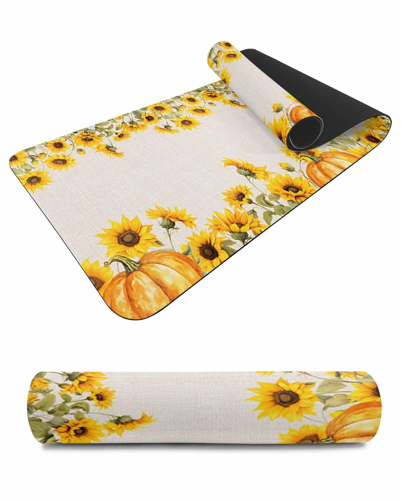 Debedcor Heat Proof Table Pads Waterproof Decorative, Sunflower Fall Non-Slip Table Countertop Protector, Thanksgiving Pumpkins Beige Burlap Insulation Mat for Dining Room, 48 x 12 Inches