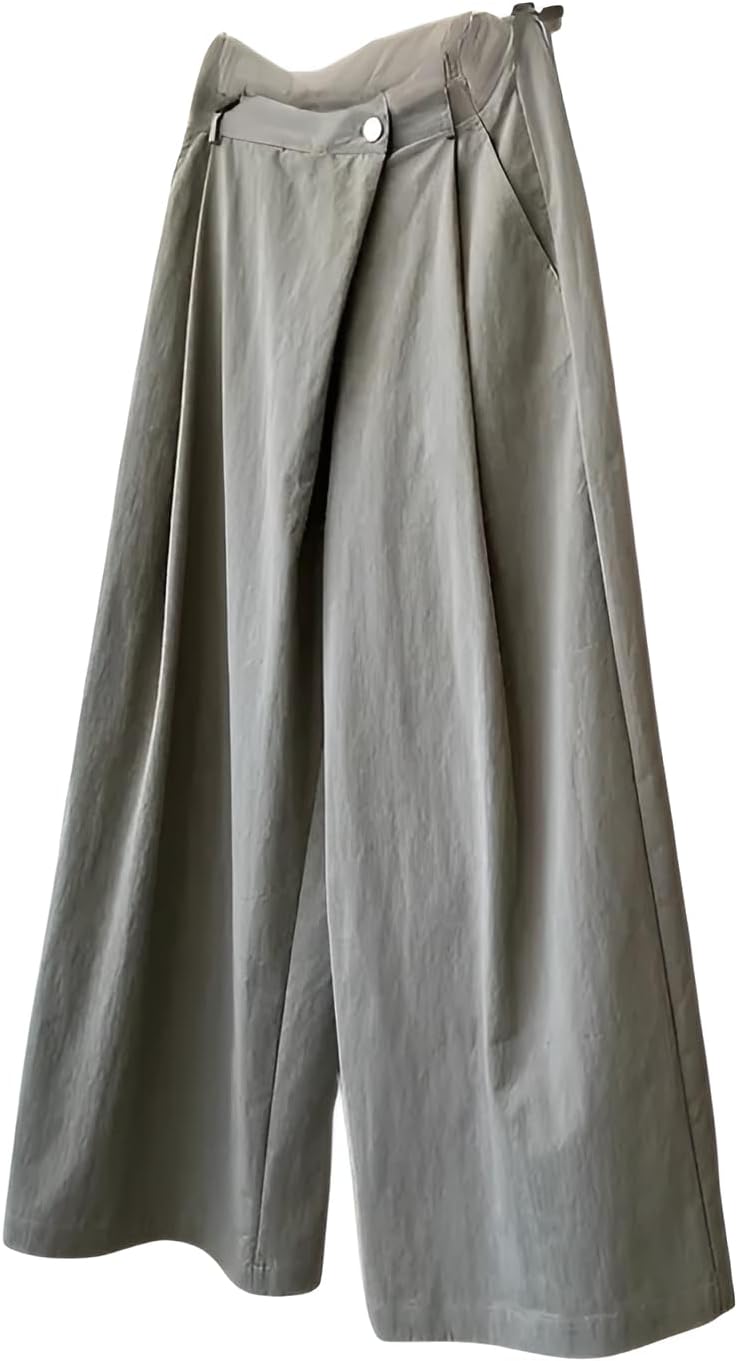 [koulaya] ハイウエストストレートパンツ デザイン感パンツ 非対称デザイン 立体裁断｜ゆとりフィット 脚長効果 和モダンスタ