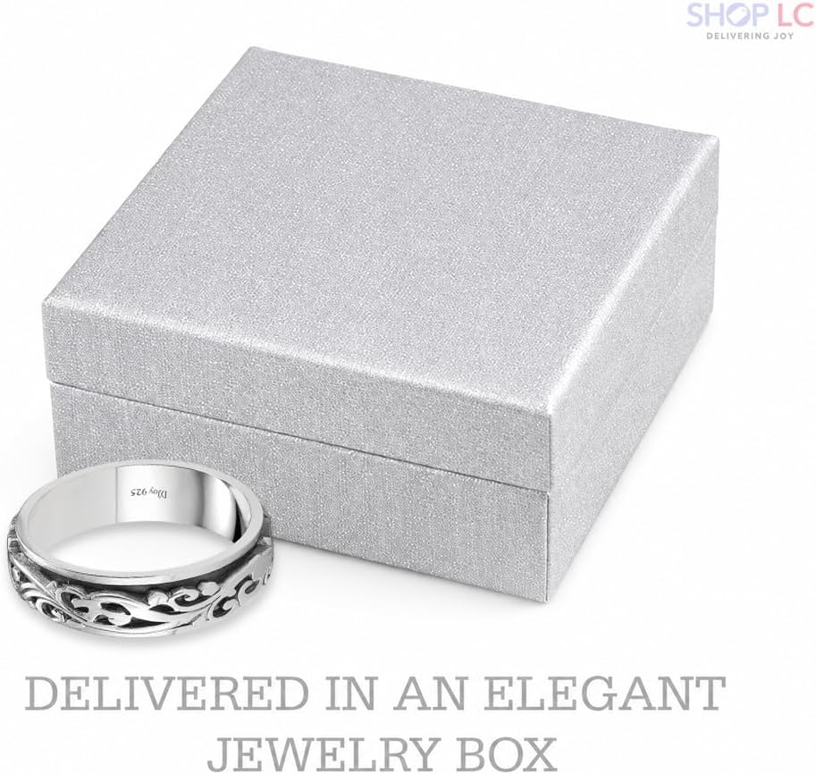Shop LC 925 Sterling Silver Spinner Fidget Ring for Women Men | Anxiety Ring | Moon Star Design | Platinum Plated | Stress Relief Worry | Promise | Boho Jewelry Gift