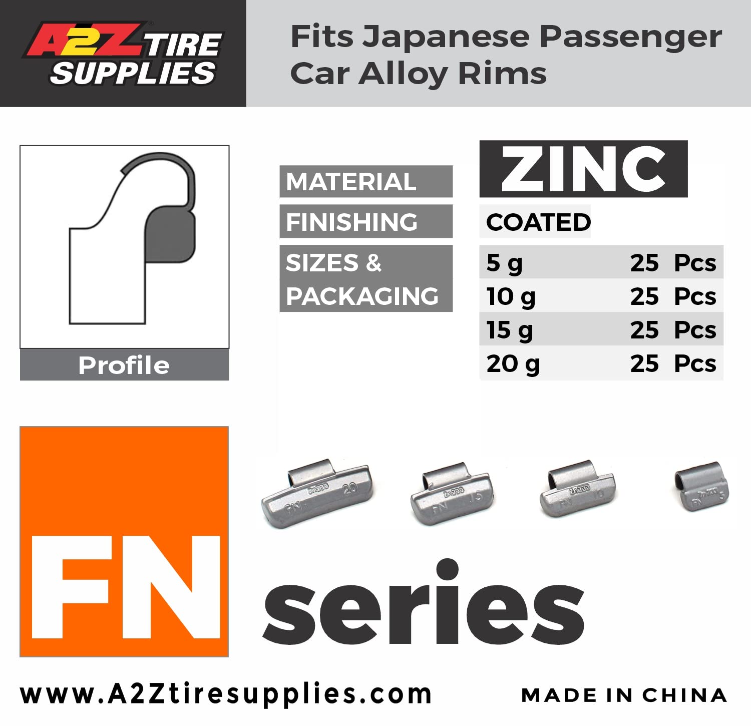Martillo de la serie FN sobre pesas de rueda de zinc recubiertas (5g-10g-15g-20g) 25 piezas