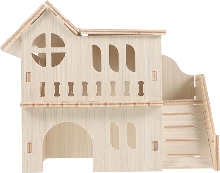 Ipetboom Wooden Hamster House Large Sleeping Nest Hamster Castle with Stairs Exercise Toy Small Pet Hideaway Room Ladder Toy Squirrel Gerb Golden Bear Supplies