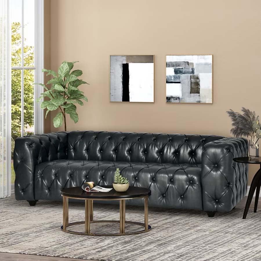 Image of Luxury Sofa Set Luxury Chesterfield Sofa in for Home Living Room & Office (Black Leather)