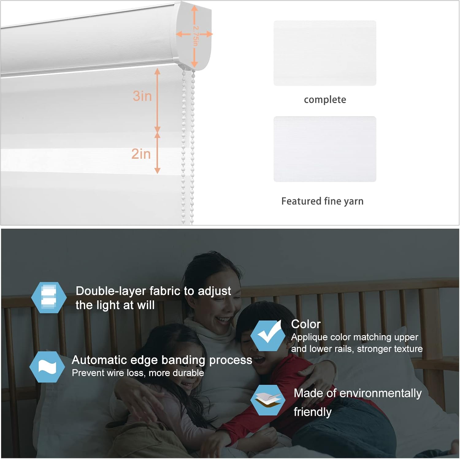 MYshade Custom Size Zebra Roller Shades Blackout(85%) Corded Zebra Blinds for Indoor Windows Dual Layer White Shades for Bedroom Bathroom Living Room Office Easy to Install