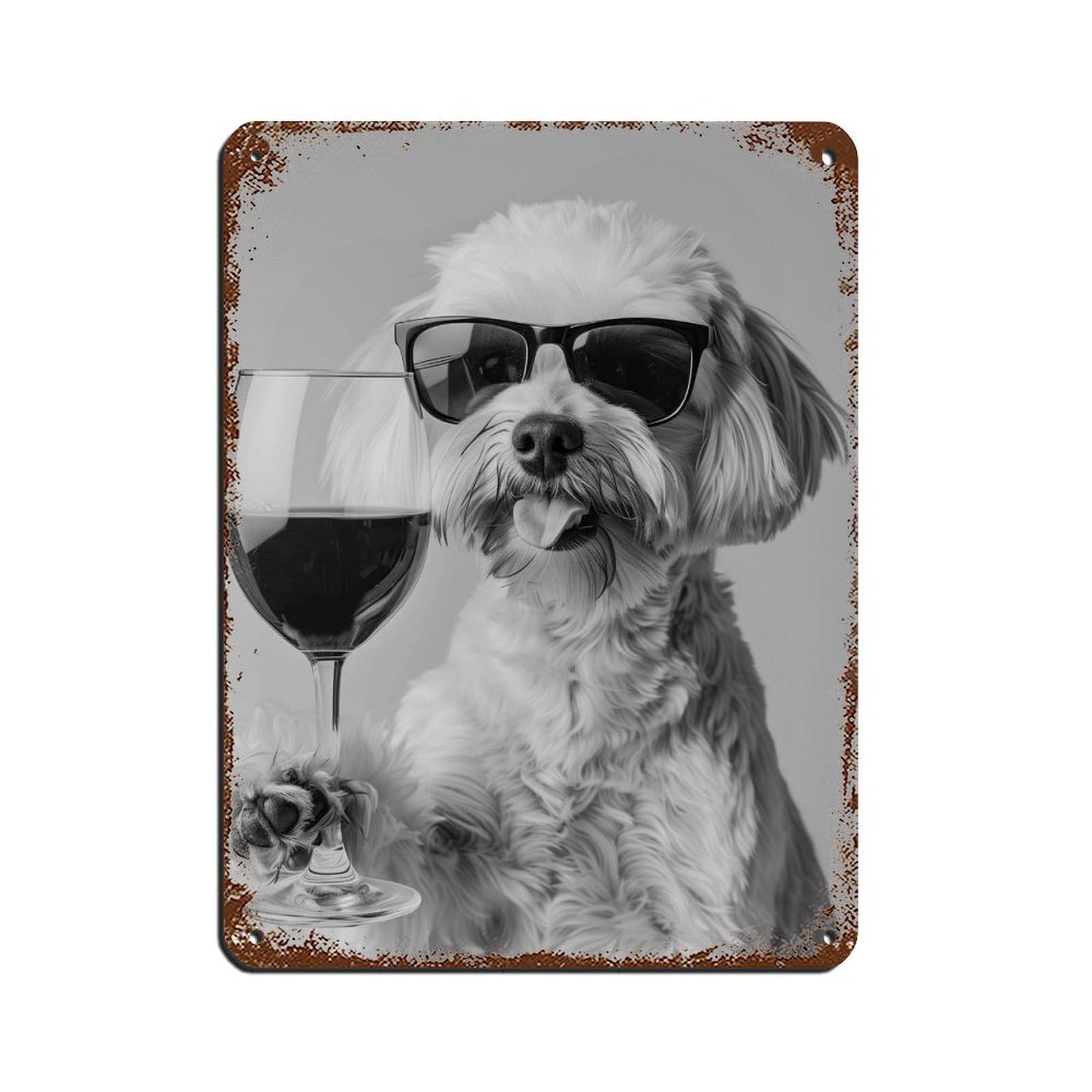 Wjwart Style Maltipoo Drinking Wine Tin Sign Vintage Metal Pub Club Cafe Bar Home Wall Art Decoration Poster Retro 12X16inch(30X40cm)
