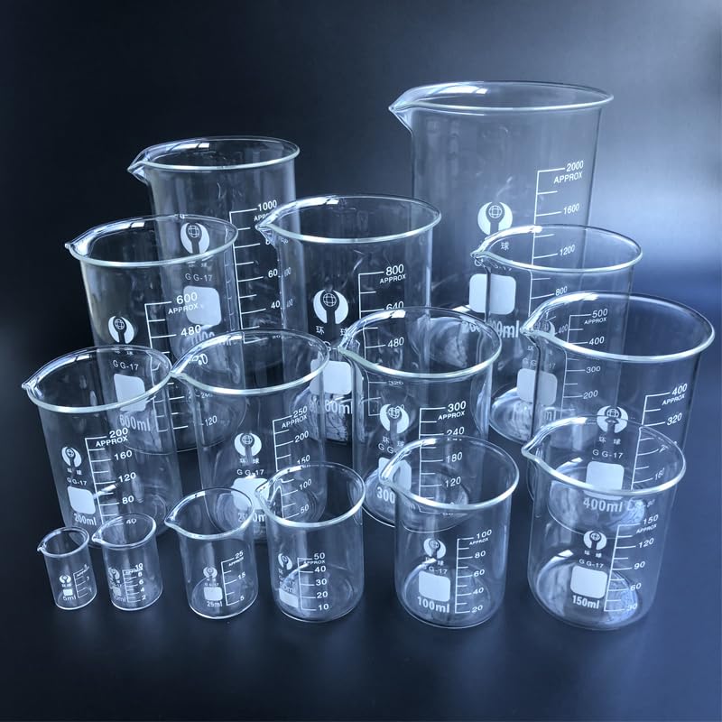 1 Juego de Vaso de Vidrio de Laboratorio borosilicato 3,3 Taza de Cocina de Vidrio de medición de Laboratorio(Set 3)