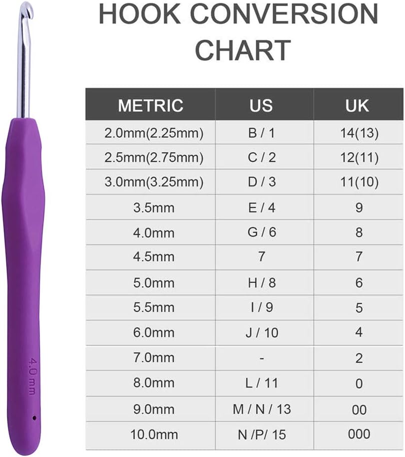 38 Pack Crochet Hooks Set, 13 Pcs 2mm(b)-10mm(n) Ergonomic Soft Grip Crochet Handles, Crochet Needle with Storage Case, Crochet Hooks for Arthritic Hands, Extra Long Knitting Needles