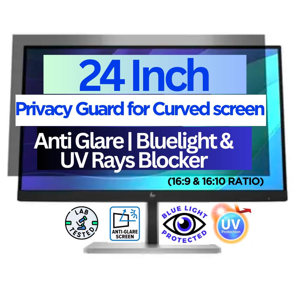 Smart Eye 24 Inch (16:9) Curved Monitor Privacy Screen Filter – NO Eye Strain | Anti-Blue Light + Anti-Glare | No Dry Eyes | Privacy Screen Protector