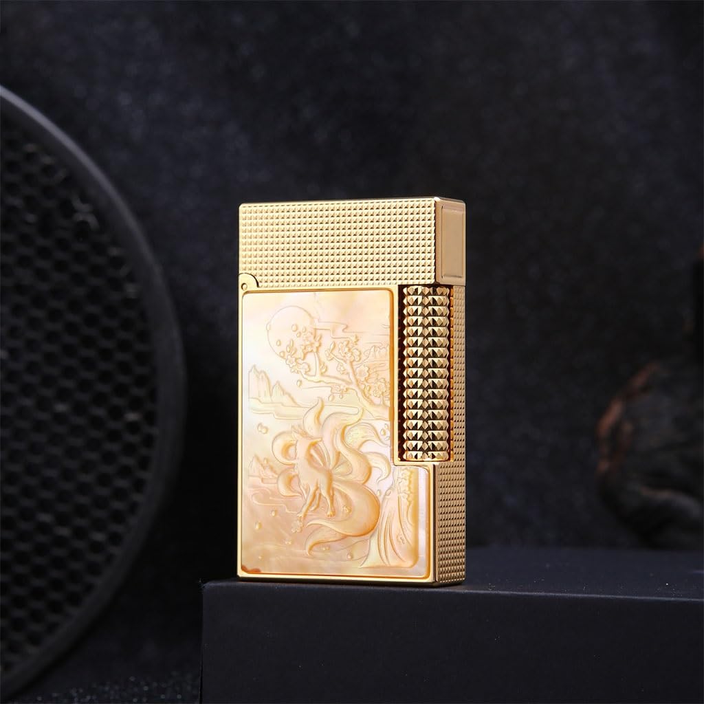 High-End Pure Copper Gas Lighter Colorful Shell Carving Creative Pattern Flip-Top Butane Lighter Crisp Piano Sound Business High-End