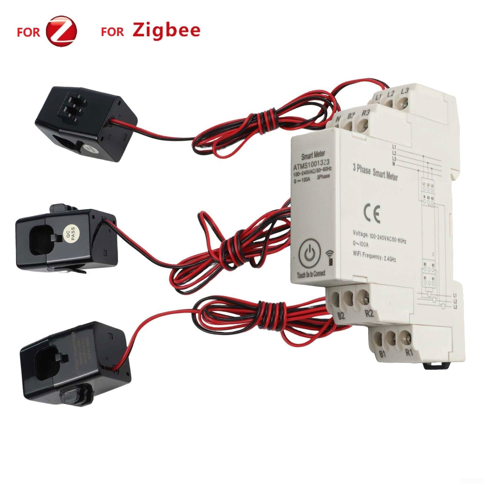 Smart Energy Meter trifase con per Zigbee, convertitore di corrente per app Tuya, 3 x 230/400 V fino a 100 A, misurazione bidirezionale, guida DIN