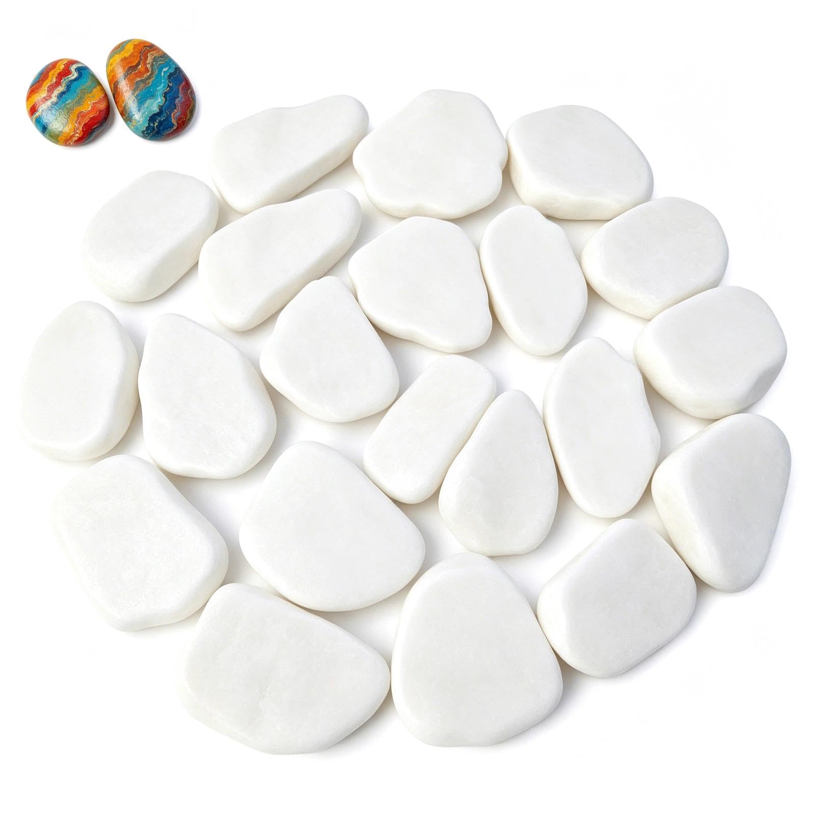20Pcs White Painting Pebbles, 5-8 cm Smooth Pebbles