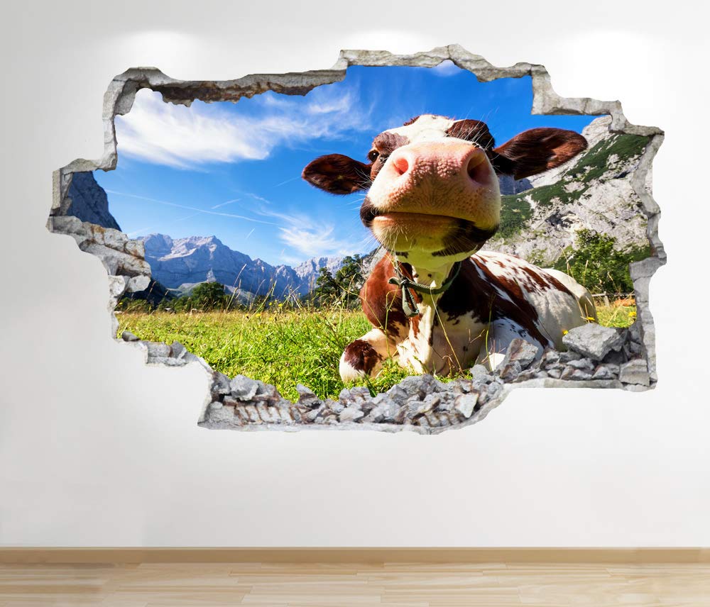 1Stop Graphics Shop COW WALL STICKER 3D LOOK - BEDROOM LOUNGE NATURE FARM YARD WALL DECAL Z65 Size: Large