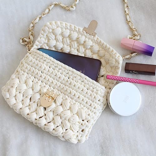 Miniatura 6 de Paquete de 2 hilos para tejer, tela de ganchillo, color sólido, bolsa de manualidades, manta, cojín para proyectos de ganchillo (beige brillante)