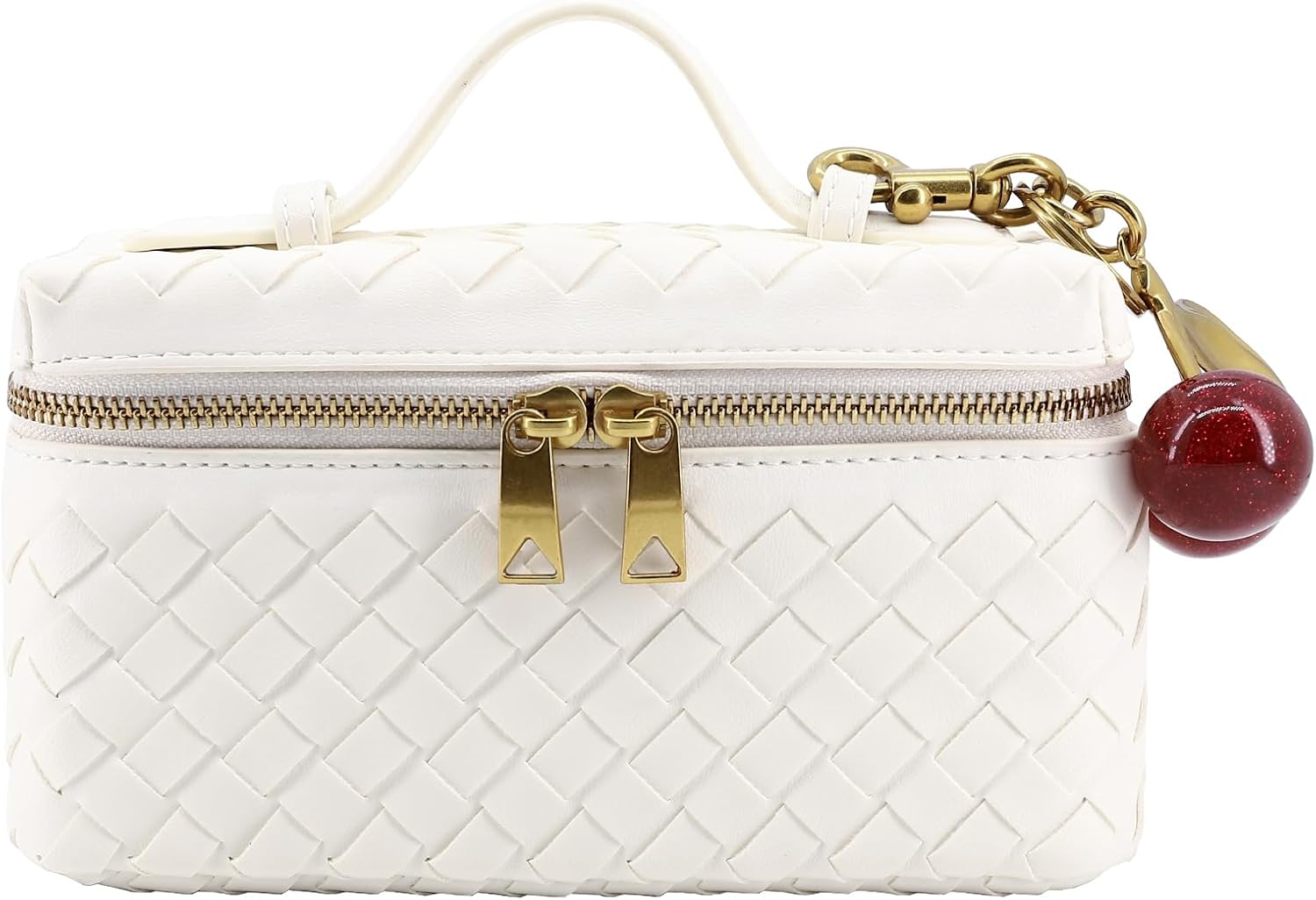 Woven Crossbody Bags for Women Trendy Clutch Purse Bag Small Top Handle Leather Handbag with Cherry Charm