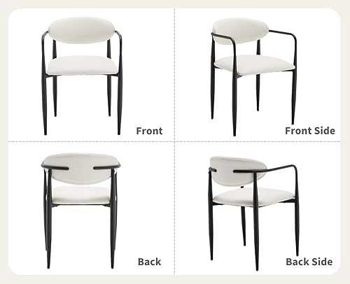 Miniatura 6 de CIMOTA Juego de 2 sillas de comedor modernas de cuero blanco, sillas de comedor con brazo y patas de metal negro, sillas laterales de cocina, silla