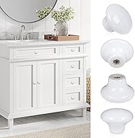 Vista 3 de 4X White Door Knob Cabinet Retro Round Ceramic Drawer Cupboard Kitchen Dresser Pull Handle Knobs 32mm/1.25" with 3-Sized Screws