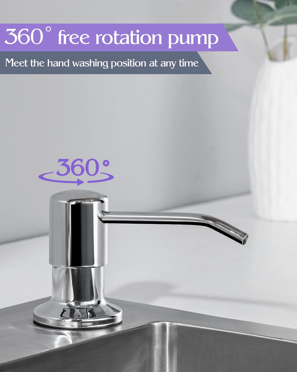 Dispensador de jabón integrado para fregadero de cocina, acero inoxidable (cromo), juego de bomba para jabón o loción, recarga desde la parte superior, dispensador de jabón para encimera, 17 onzas