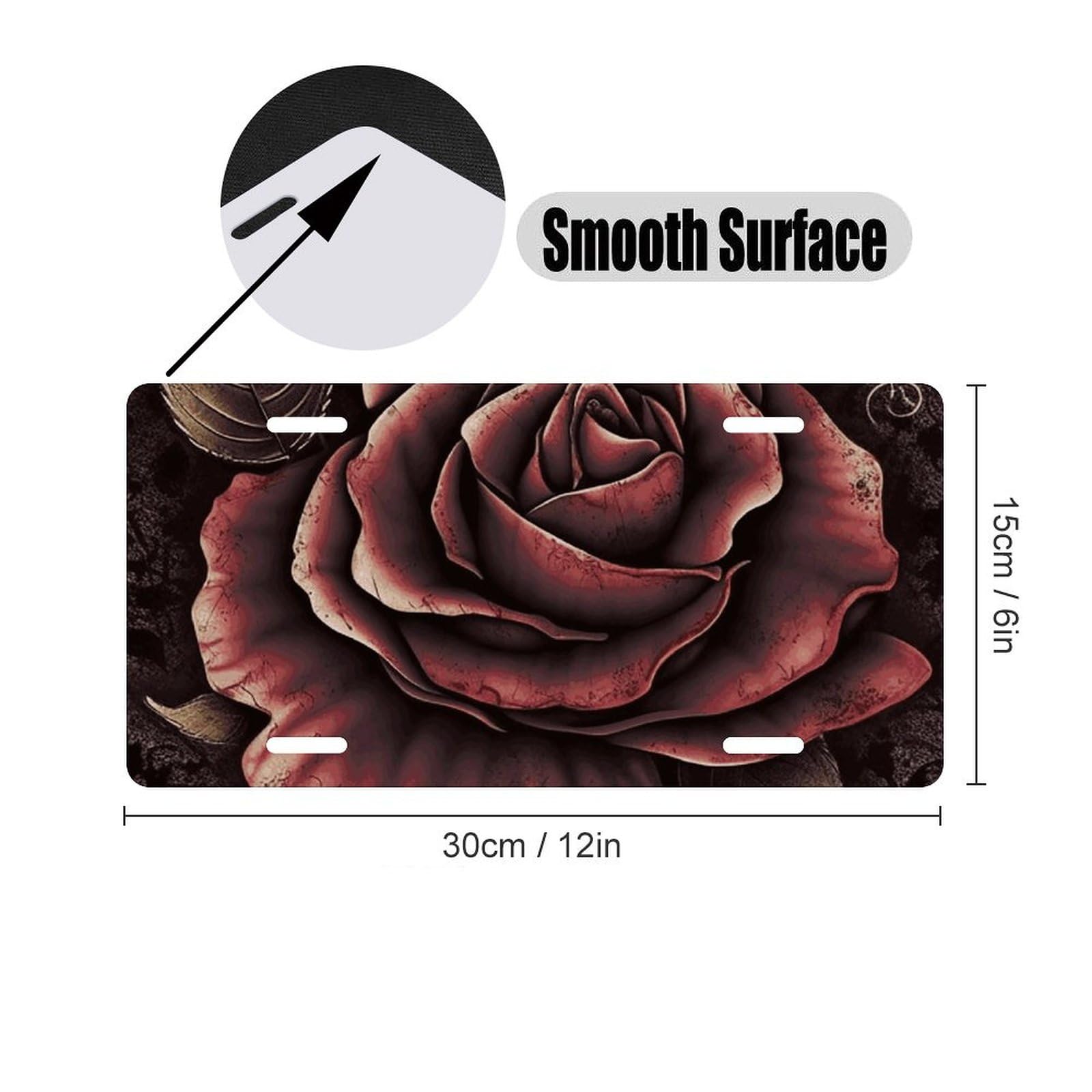 Gothic Rose Printed Aluminum Decorative License Plate 6x12 Inch - Customizable Plate For Cars, Trucks, Vans, Garage Or Bedroom Wall