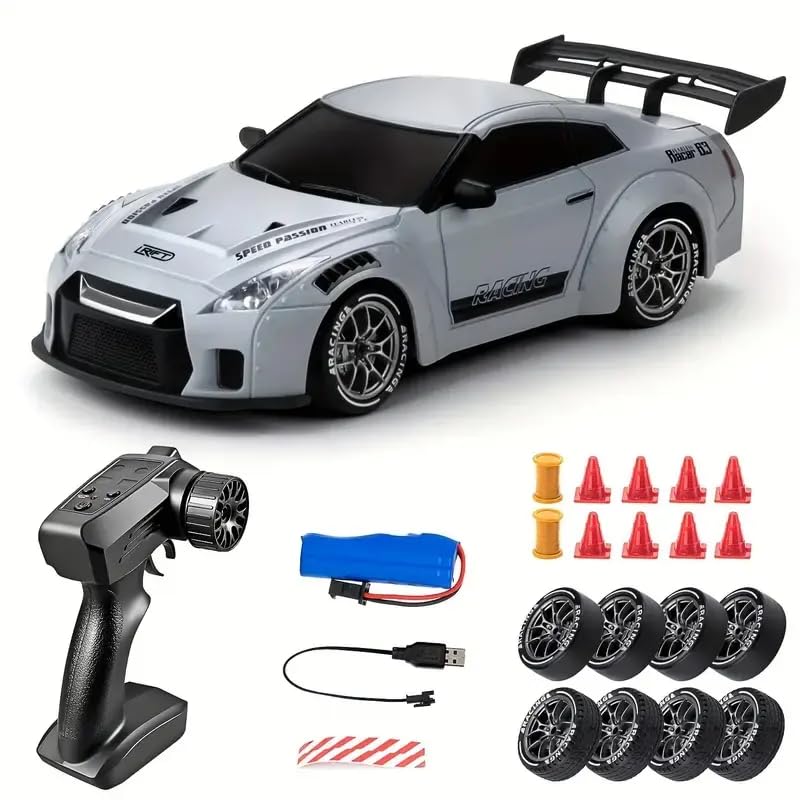Remote Control 1/24 High Speed Drift Racing Car 2.4G SkyLine High Speed 360 Offroad 4x4, Children Toys Sport Drift Truck Vehicle with LED Light, Gifts for Age 3-9-Year-Old Boys Girls - White