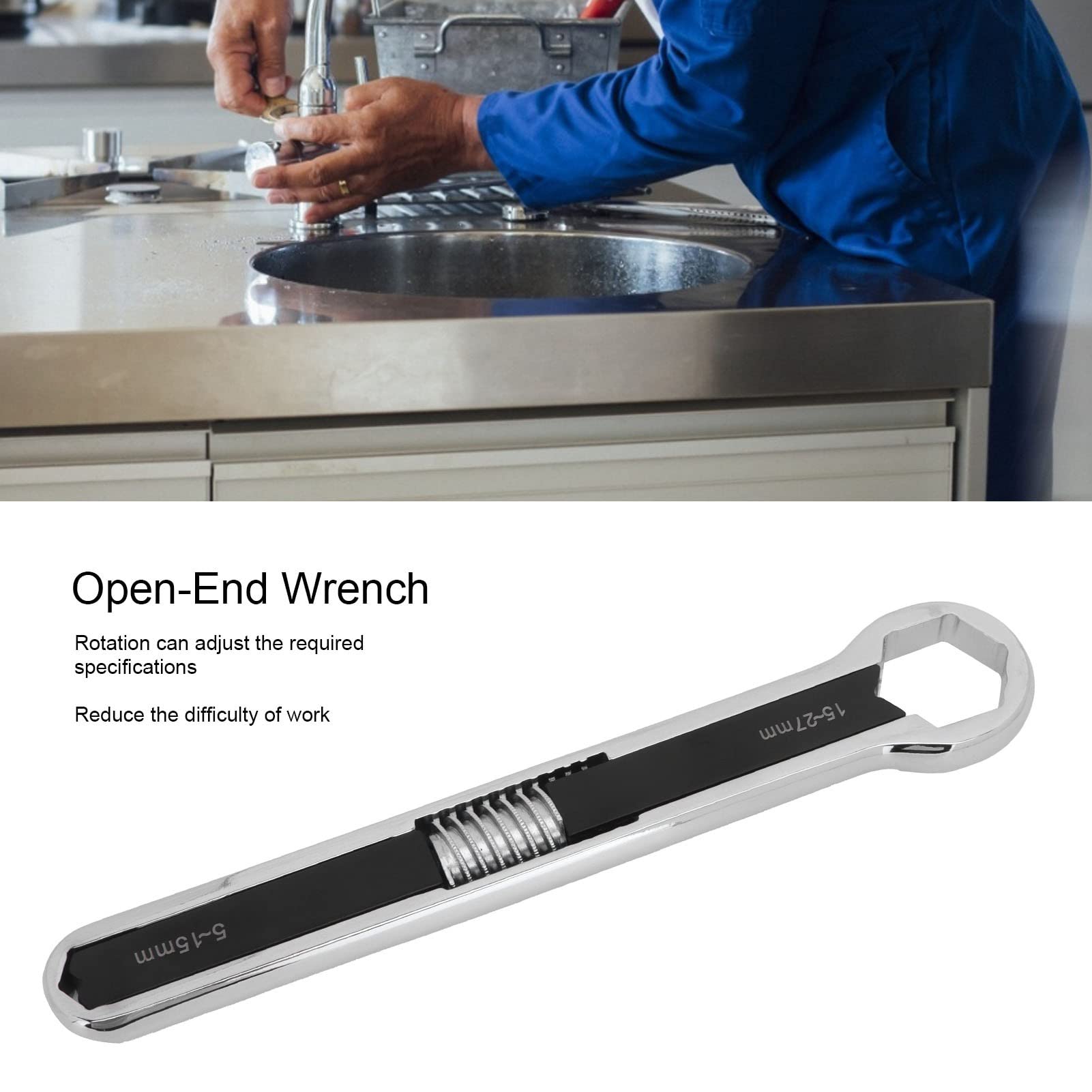 Llave de Extremo Abierto Ajustable Apertura de Cabeza Grande 15-27 Mm Apertura de Cabeza Pequeña 5-15 Mm Llave Inglesa Multifunción Sólida Llave Inglesa Herrajes de Acero Aleado Herramientas Manuales