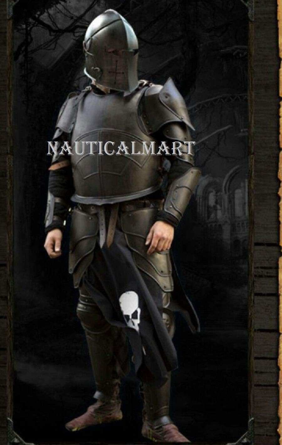 NauticalMart Medieval Armor Conquest Undead Armour Set Complete Package with Helmet Black Halloween Costume
