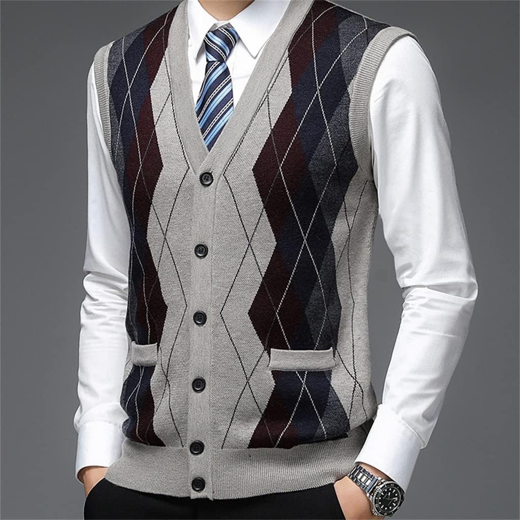 大流行中 Wpyyi ダイヤモンドチェックウールベストメンズノースリーブカーディガンベスト秋冬中高年セーターベスト Color A Size M Code Twangfest Com
