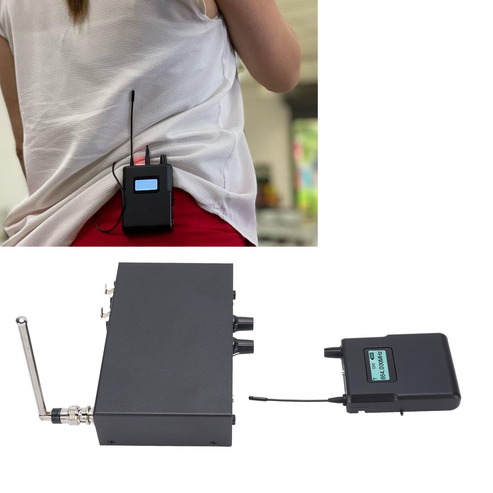 Inalámbrico en el Monitor DE Oído con Auriculares, Transmisor y Receptor IEM Inalámbrico DE 863 a 865MHz, EEM Stereo para Estudio, GUITARIA, ENSHEARSAL DE (Enchufe de la UE)