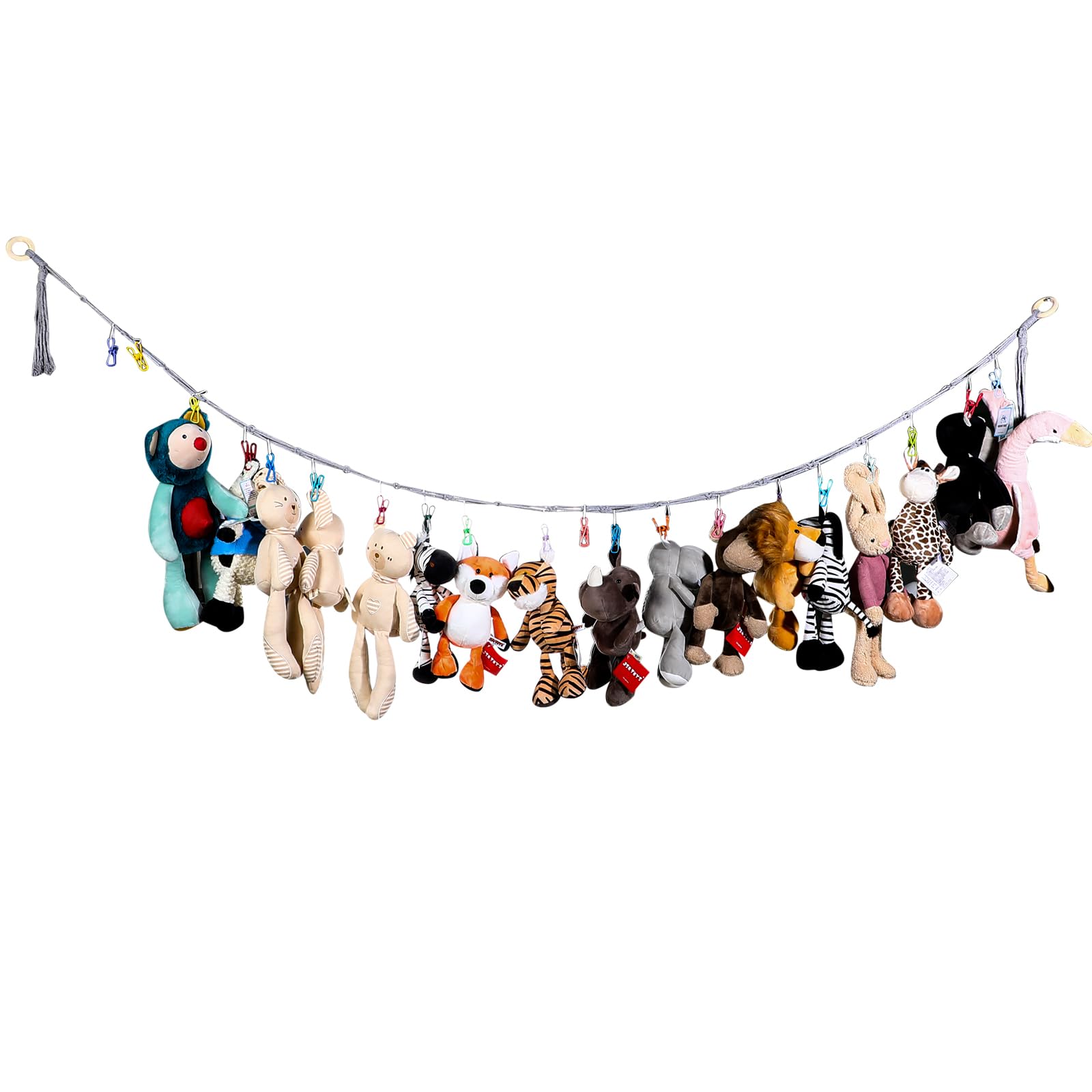 Toy Storage Chain Hanging Stuffed Animal Organizer Plush Toy Display Chain Cotton Stuffed Animal Holder Rack with 20PCS Metal Clips, 79inch