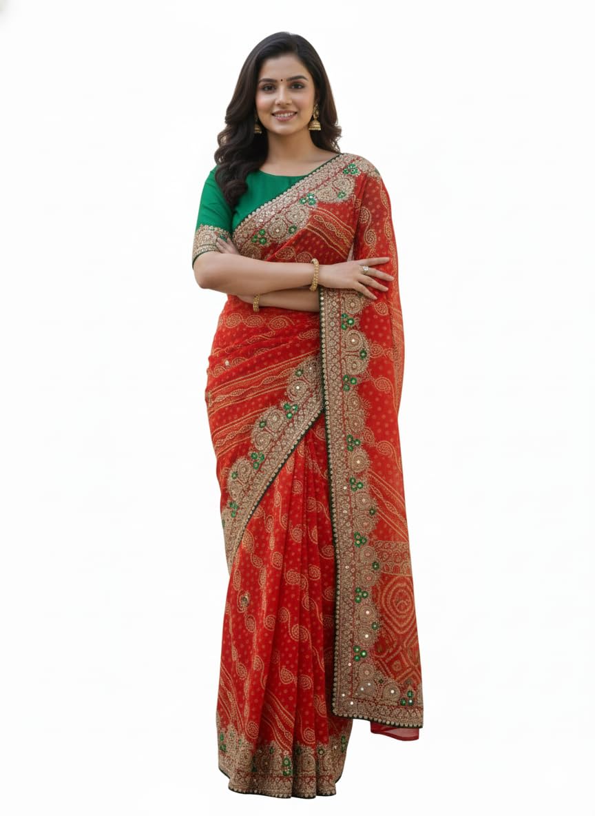 Georgette Bandhani saree Georgette Bandhej saree Bandhani print georgette saree_A216-image-12