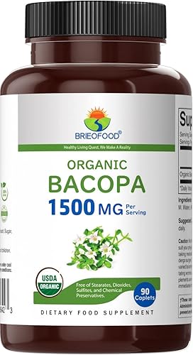 Miniatura 2 de Brieofood Bacopa Orgánica 1500mg, 45 Porciones, Vegetariana, Sin Gluten, 90 Tabletas Vegetarianas..