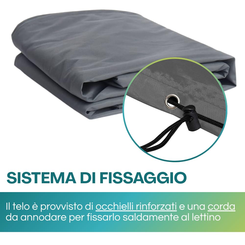 Paluplus 2 Coperture Protettive per Lettini Grigie, Misura 200x70x40 cm, Tessuto Impermeabile 210D, Telo con Sacca e Laccetto, Protezione da Polvere, Pioggia, Raggi UV -7996C-1