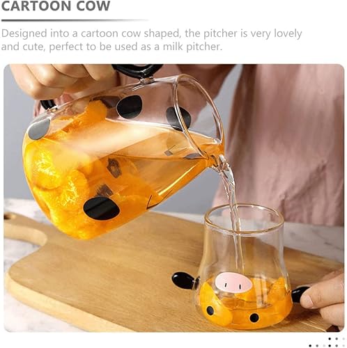 Miniatura 6 de Zerodeko Jarra de vidrio con taza de vidrio con forma de vaca, jarra de agua fría con forma de vaca, jarra de té, jarra de agua para noche, jarras