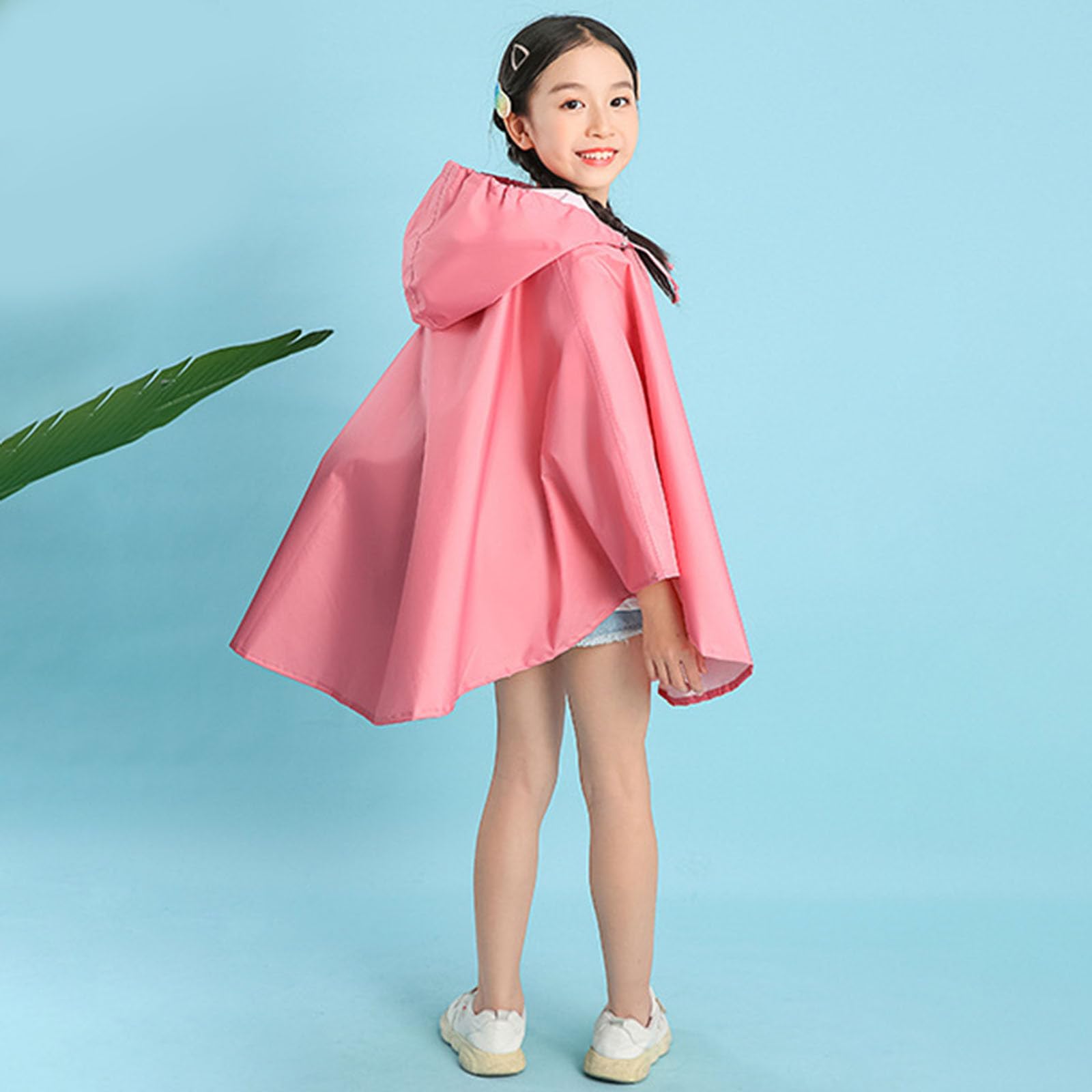 Generisch Poncho impermeable para niños de un solo color, con práctico bolso escolar