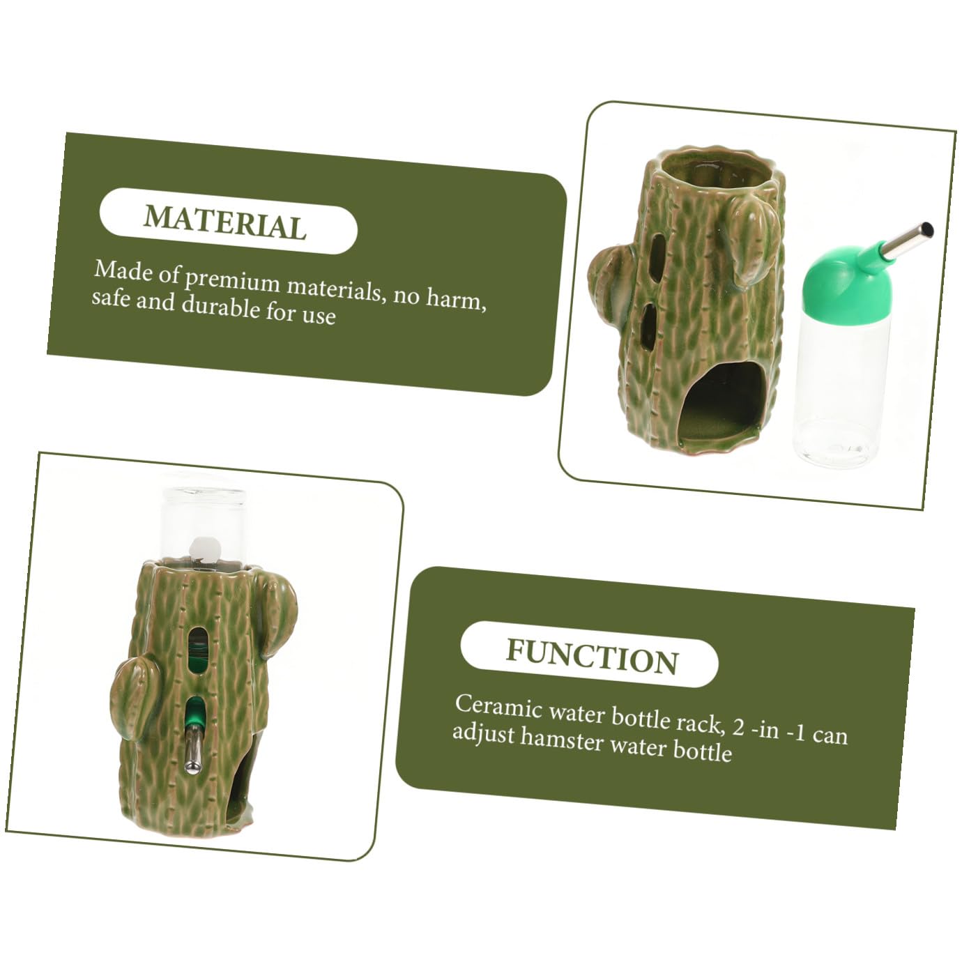 Dispenser d Acqua per Criceti e Chinchilla in Ceramica Verde da 80 Ml, Set Supporto Regolabile, Antigoccia e Facile da Usare