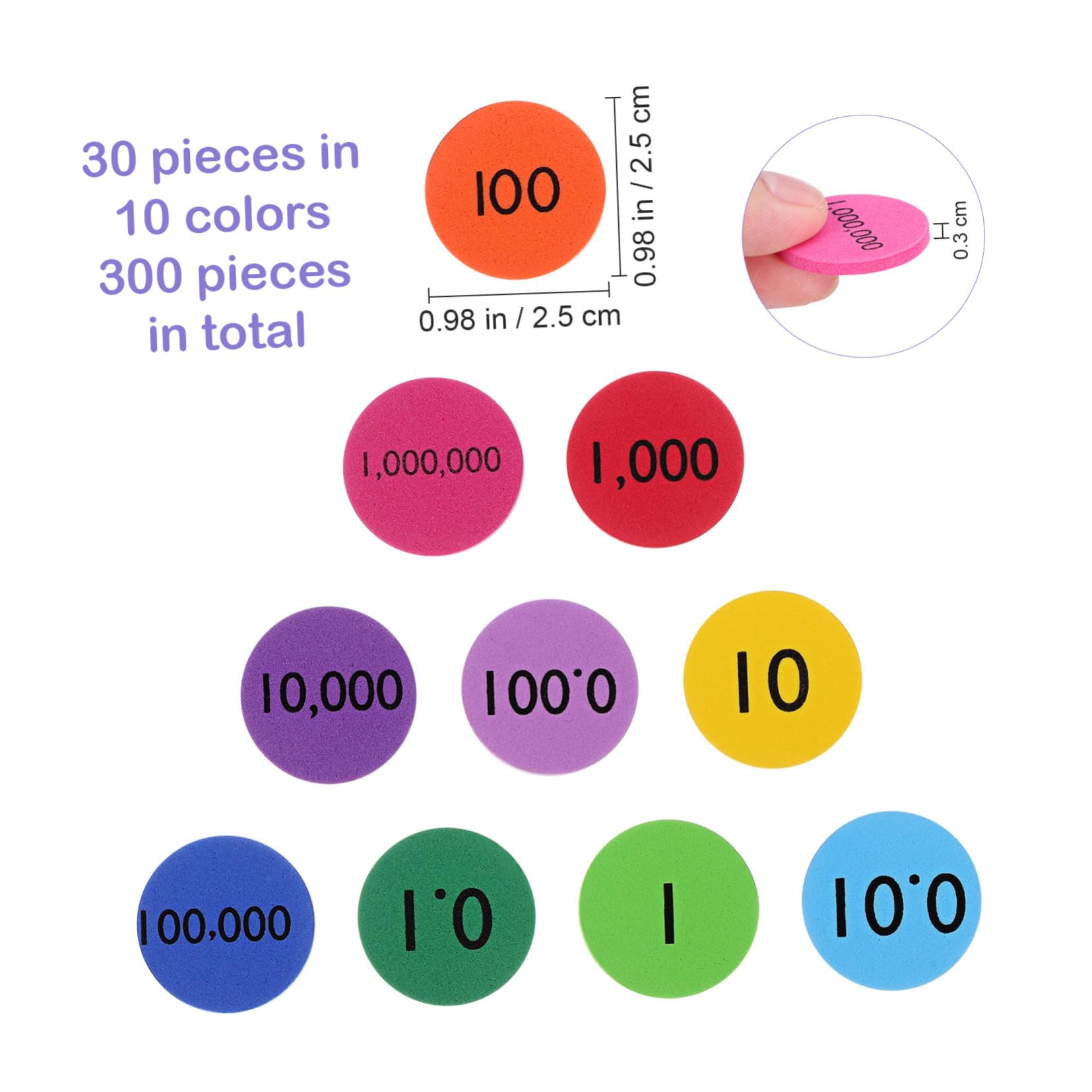 5 Set Dischi Posizionale Colorati in Eva Kit Didattico Per Apprendimento Matematica Educativo Per Dischi Numerici Resistenti E Sicuri 300 Pezzi*5