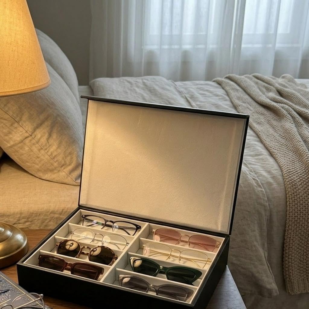 predolo Organizador de gafas de sol, bandeja para gafas de sol de cuero PU, estuche para para el hogar, armario, escritorio, tienda, mujeres y hombres.