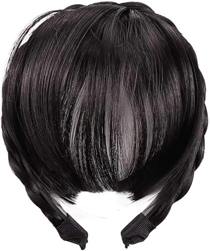 Jinshining Brown And Black Fake Bangs Hairband, Women Girls Fringe Bangs With Double Row Braids Headband Hair Extensions Hair Styling Tools,Hair Accessories,Women'S Fashion Headbands thumb #2